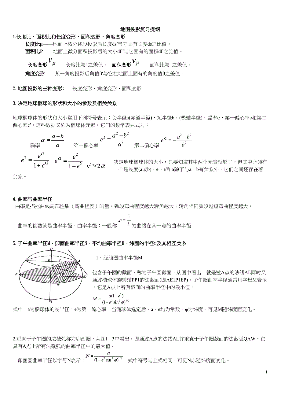 地图投影复习资料(DOC)(DOC 13页)_第1页