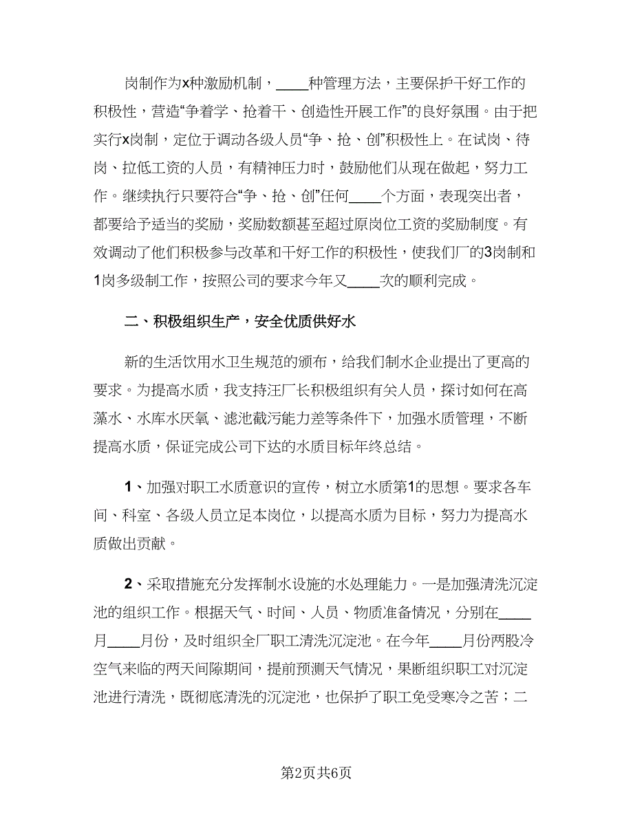 副厂长工作总结及工作计划例文（二篇）_第2页