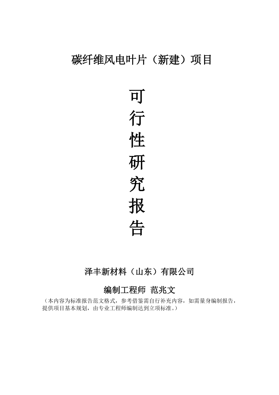 碳纤维风电叶片新建项目可行性研究报告建议书申请格式范文.doc_第1页