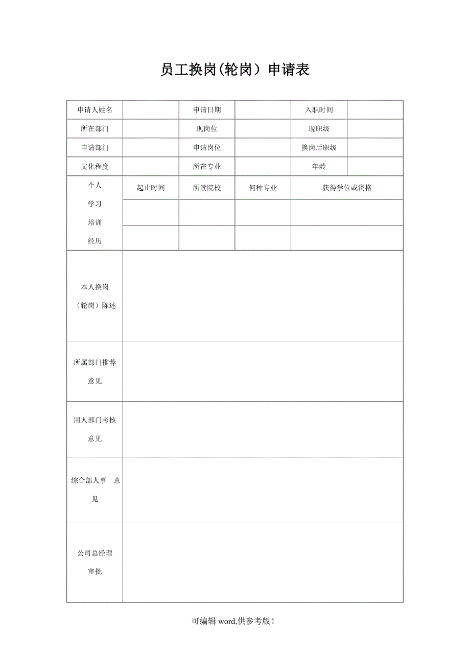 员工换岗申请表.doc_第1页