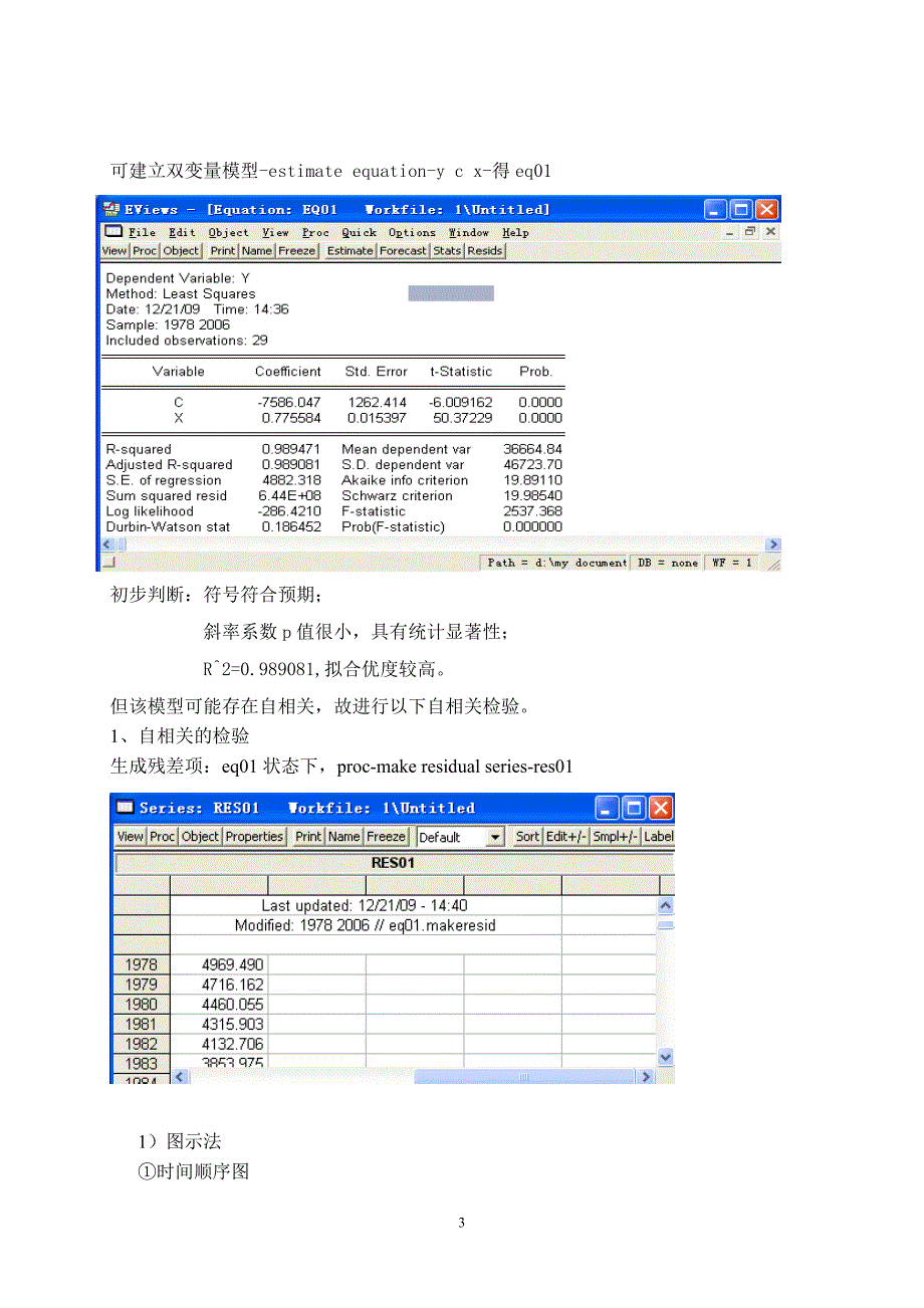 单方程线性回归模型中自相关 实验报告_第3页