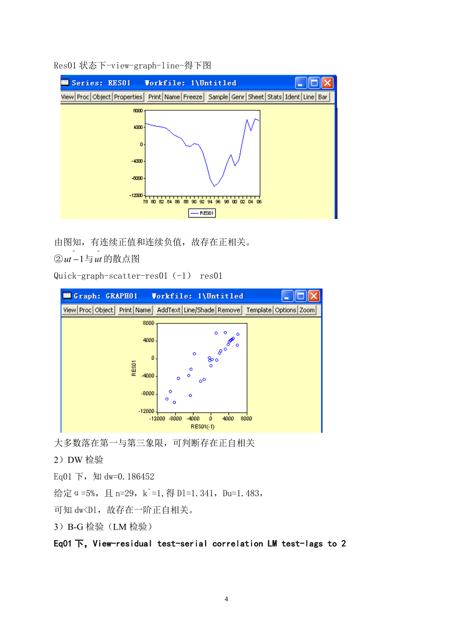 单方程线性回归模型中自相关 实验报告_第4页