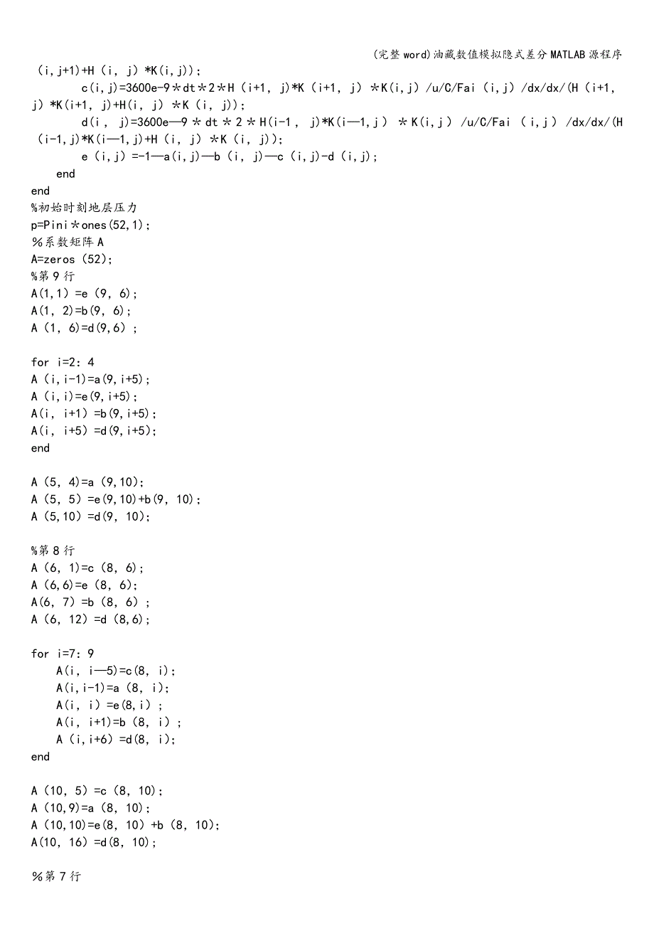 (完整word)油藏数值模拟隐式差分MATLAB源程序.doc_第2页