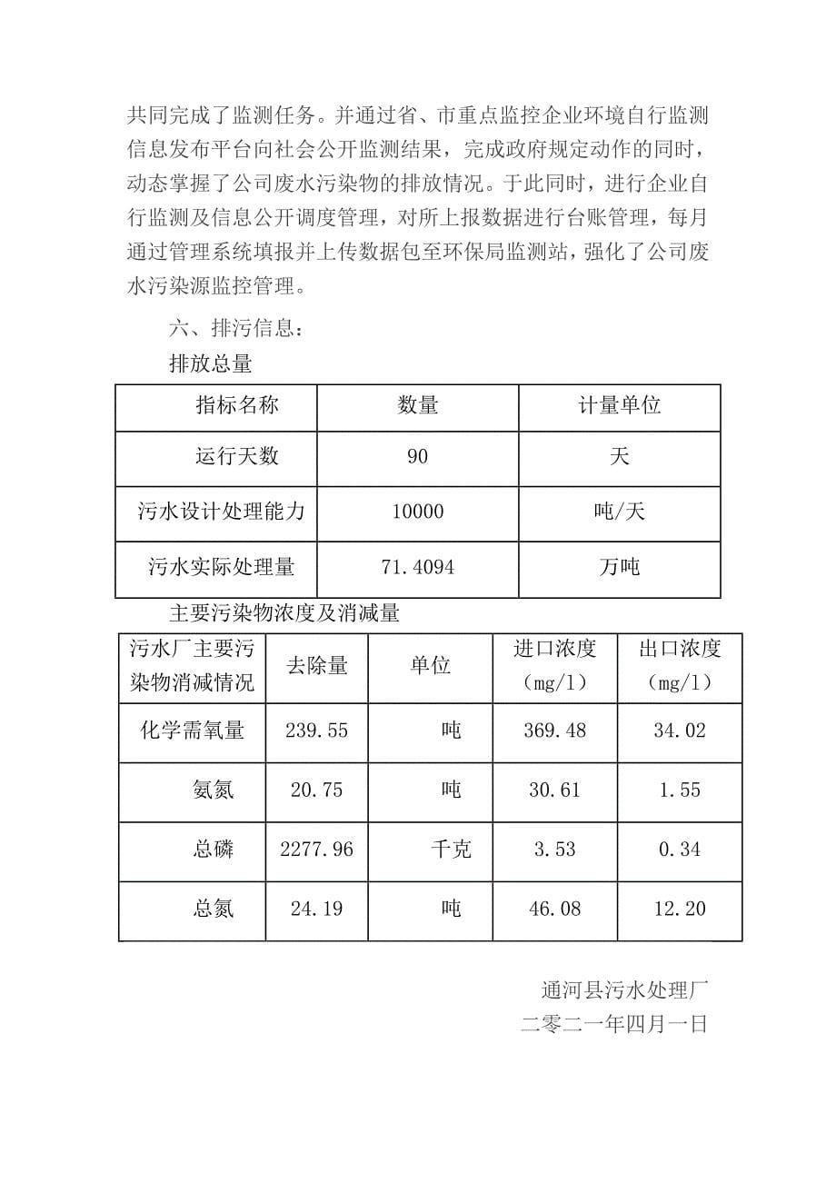 通河县污水处理厂2021年第一季度环境行为报告书.doc_第5页