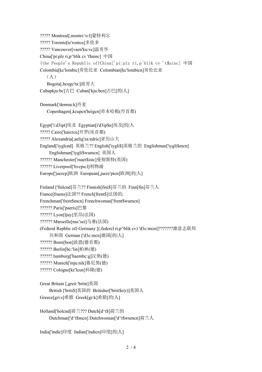 世界主要国家城市中英文名称及音标_第2页