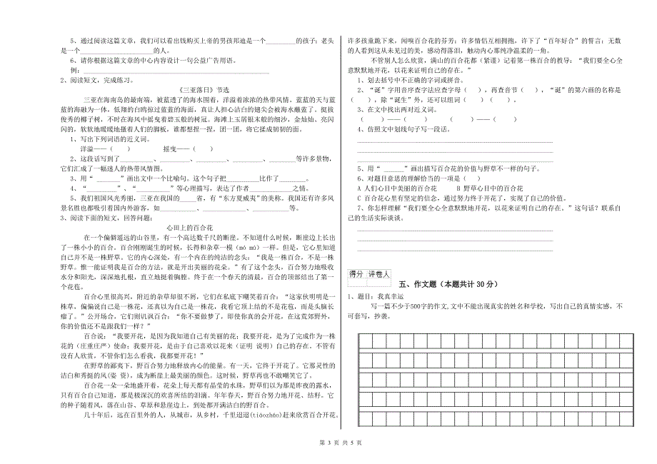 盐城市重点小学小升初语文综合练习试题 含答案.doc_第3页