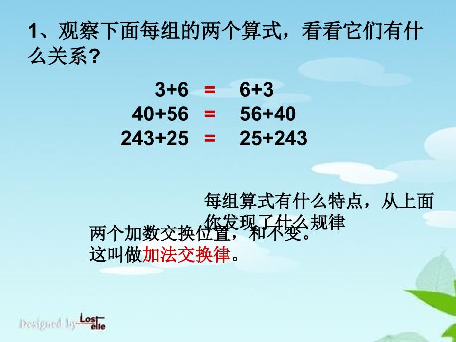 人教版数学四年级《加法运算定律》课件_第2页