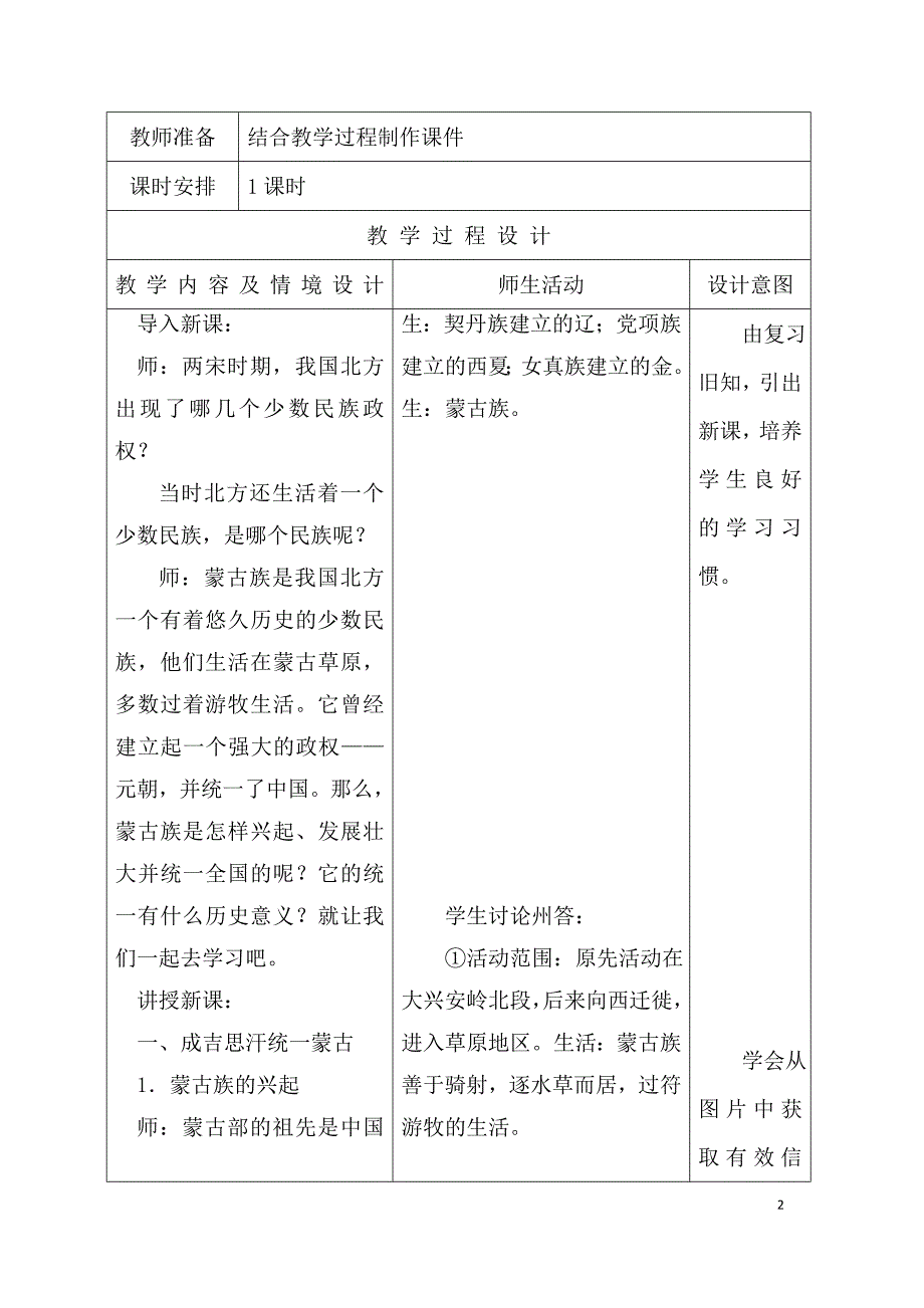 (名师整理)历史七年级下册《第10课-蒙古族的兴起与元朝的建立》优秀教案_第2页