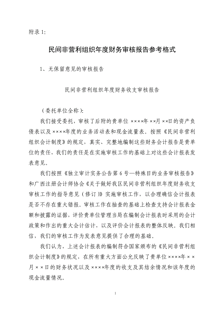 民间非营利组织财务审核报告参考格式_第1页