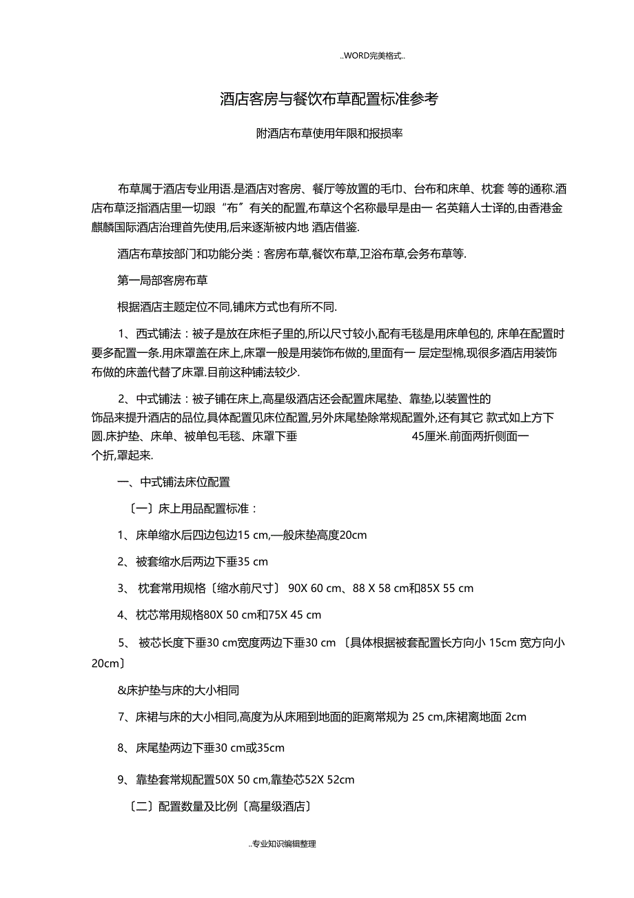 2018年06酒店布草配置标准参考_第1页