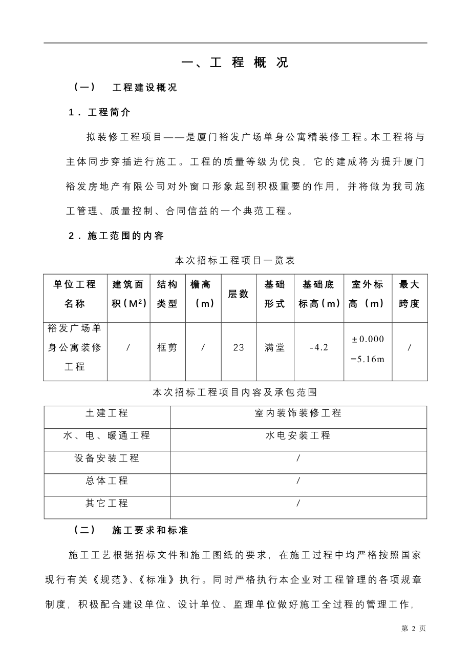 裕发广场单身公寓精装修工分程组织组织设计_第2页