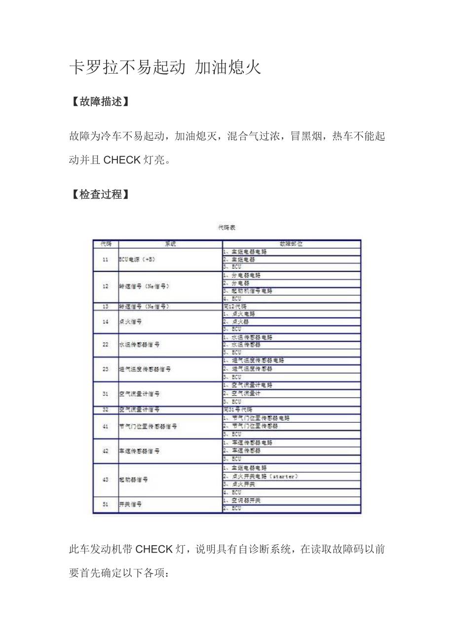 卡罗拉不易起动 加油熄火.doc_第1页