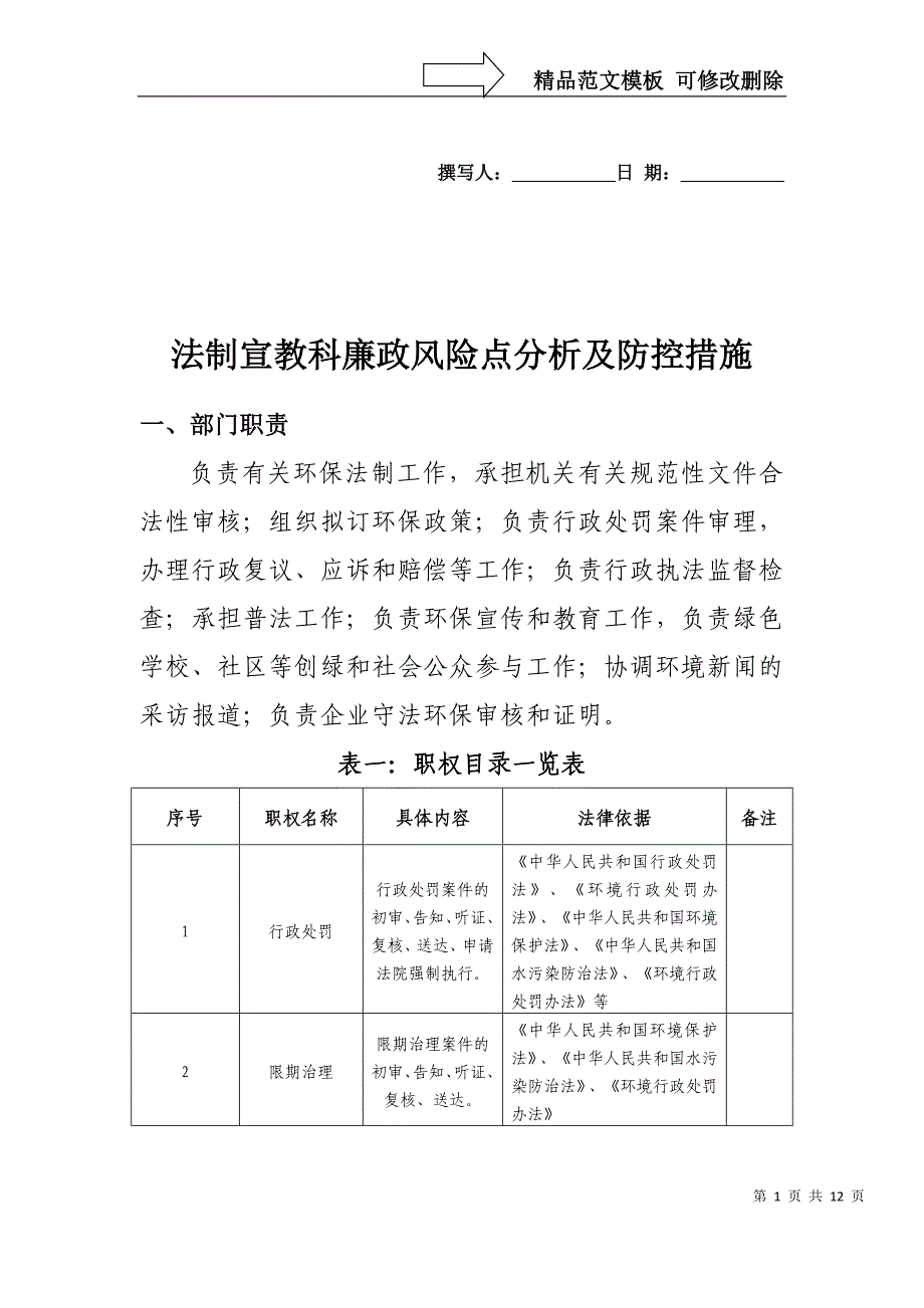 法制宣教科廉政风险点分析及防控措施_第1页