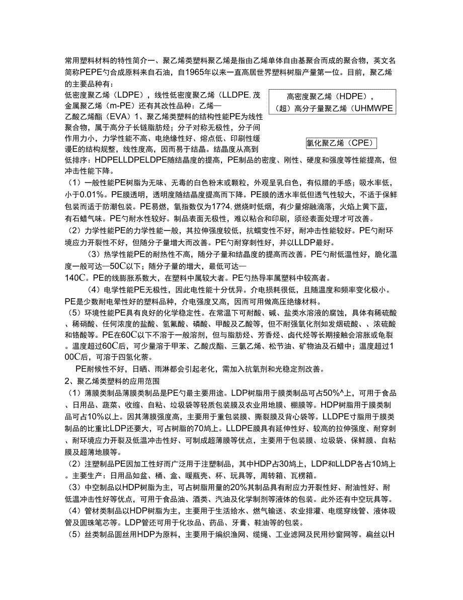 常用塑料材料的特性简介_第1页