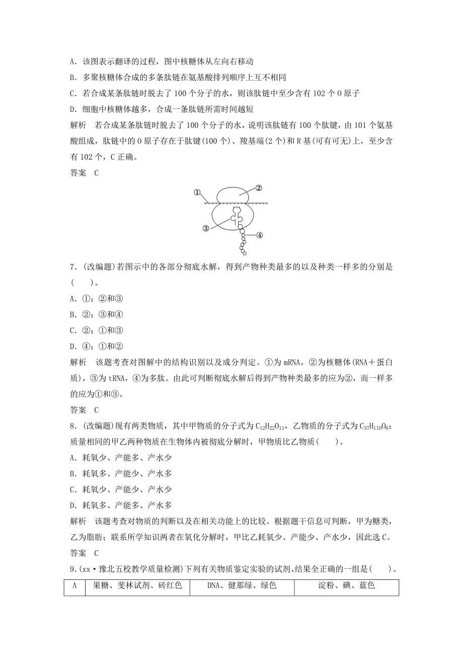 2022年高考生物一轮复习方案 第一单元 走近细胞和组成细胞的分子 新人教版必修1_第5页