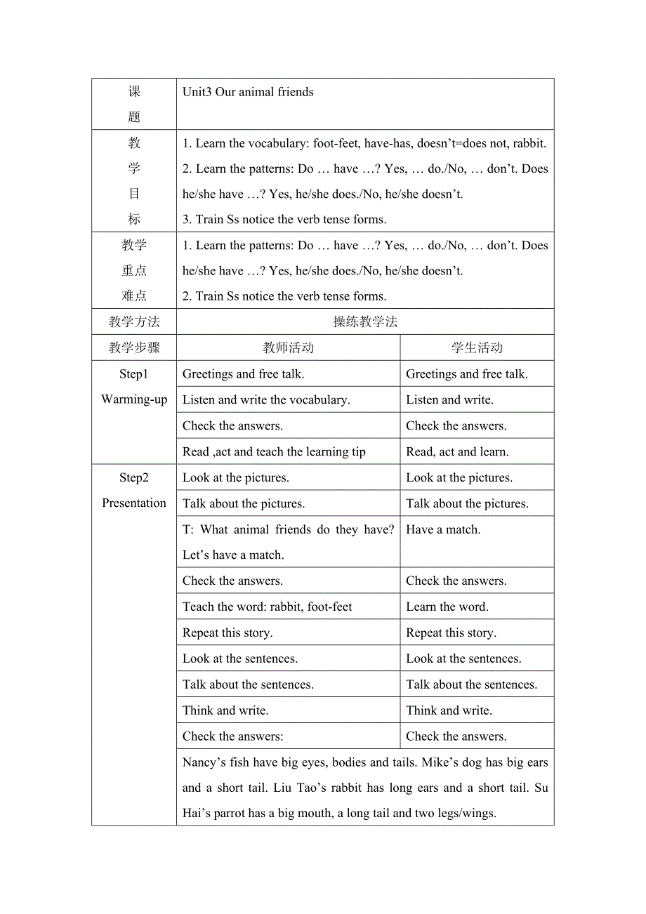 译林英语五年级上册Unit3Ouranimalfriends课时2教案_第1页