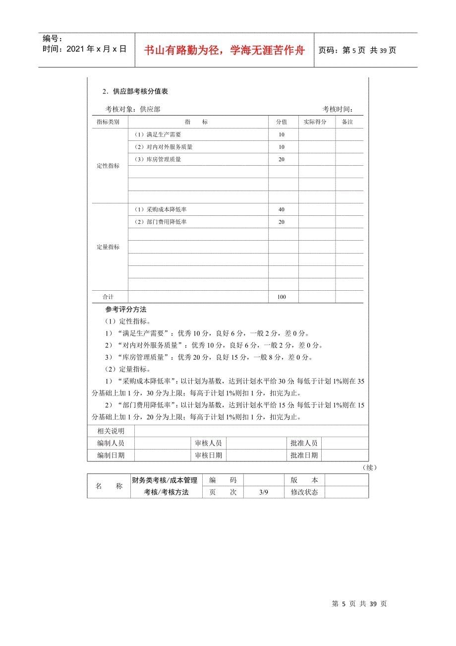 绩效考评指标及运用范本财务类考核2_第5页