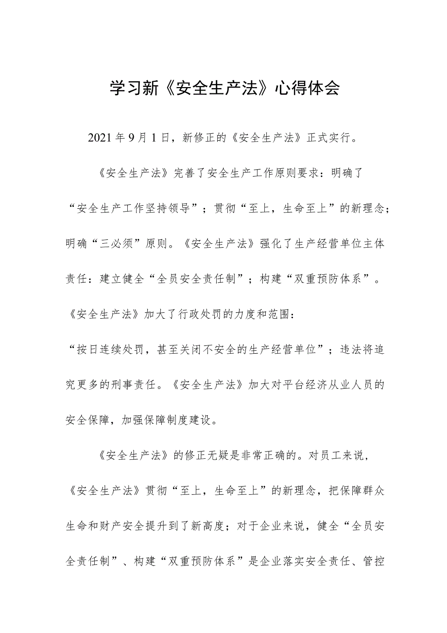 安全生产监督人员学习新《安全生产法》心得体会十篇_第1页