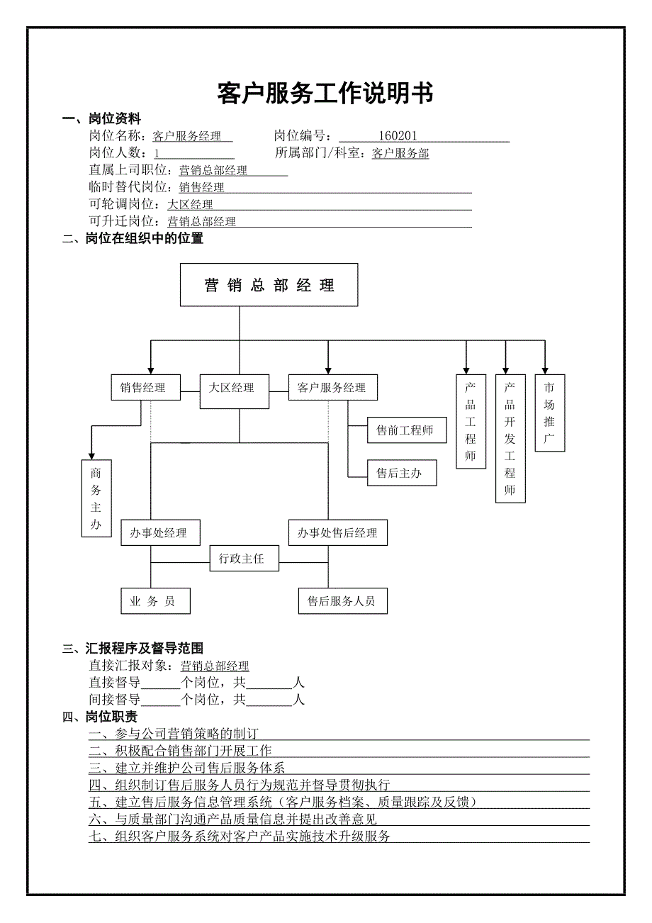 工作说明书客户服务经理_第1页