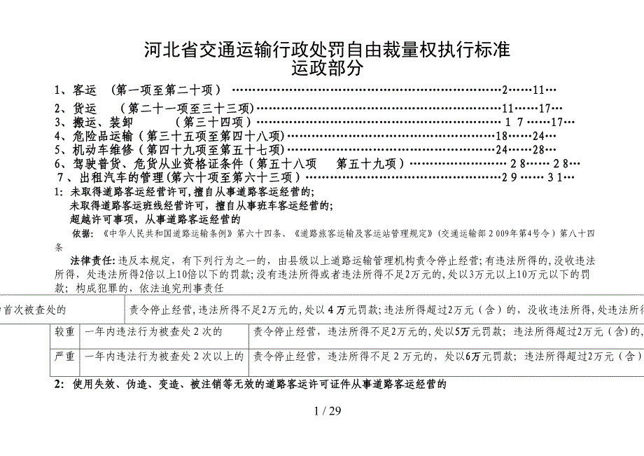 河北省交通运输行政处罚自由裁量权执行标准运政部分2_第1页