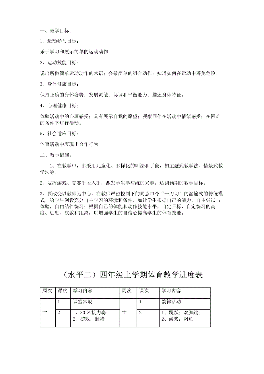 四年级体育教学计划及进度表_第1页