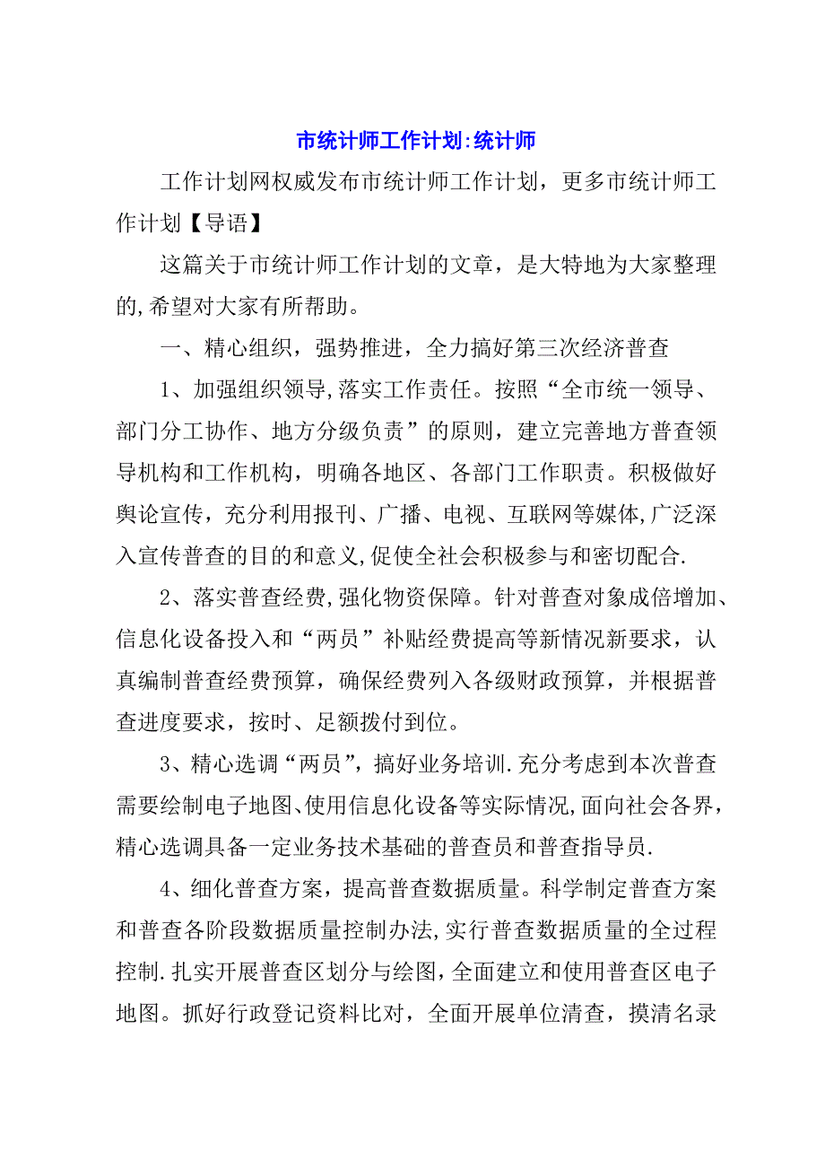 市统计师工作计划-统计师.docx_第1页