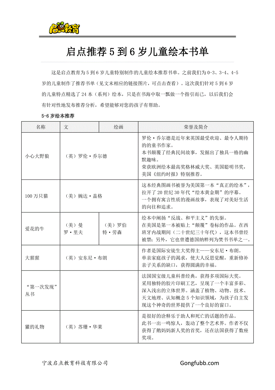 启点推荐5到6岁儿童绘本书单.doc_第1页