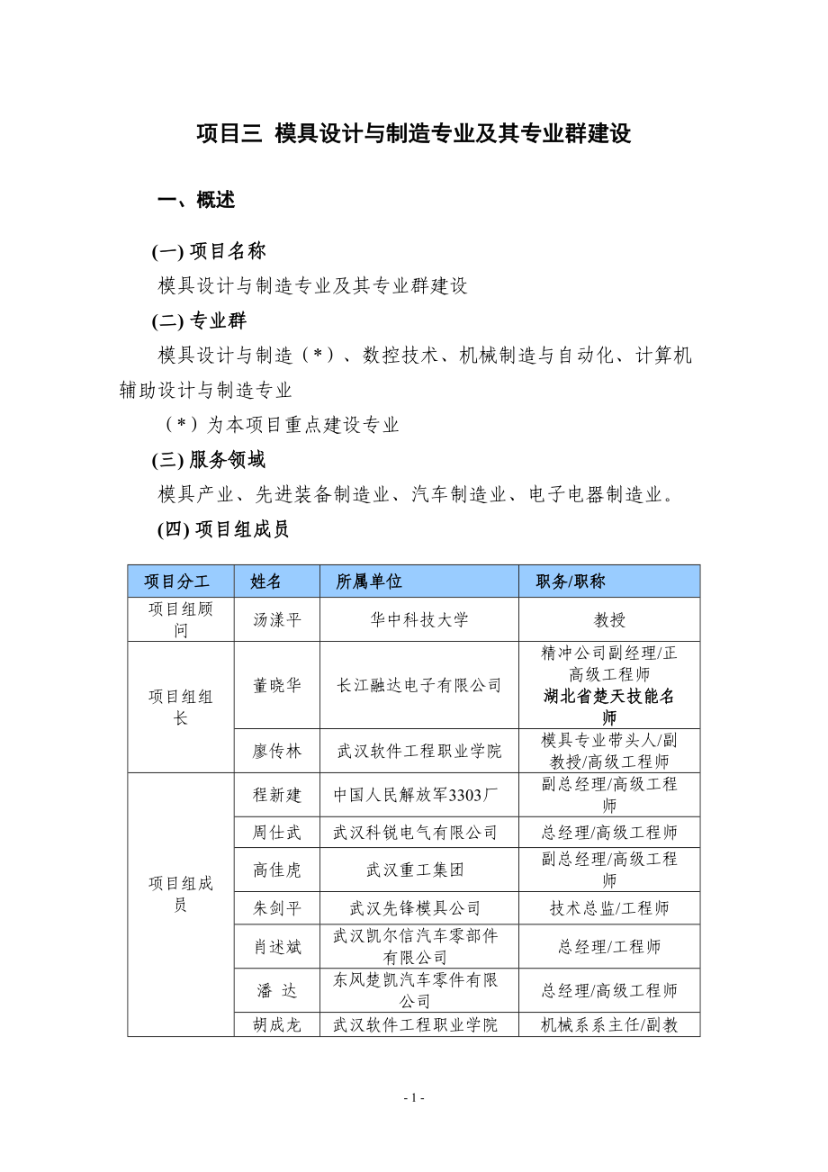 项目三-模具设计与制造专业及其专业群建设(DOC 59页)_第1页