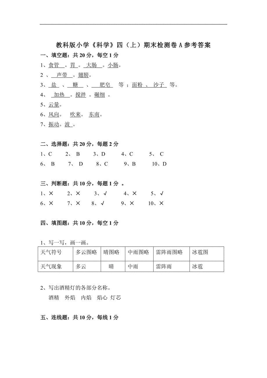 教科版小学科学四上期末检测卷A_第5页