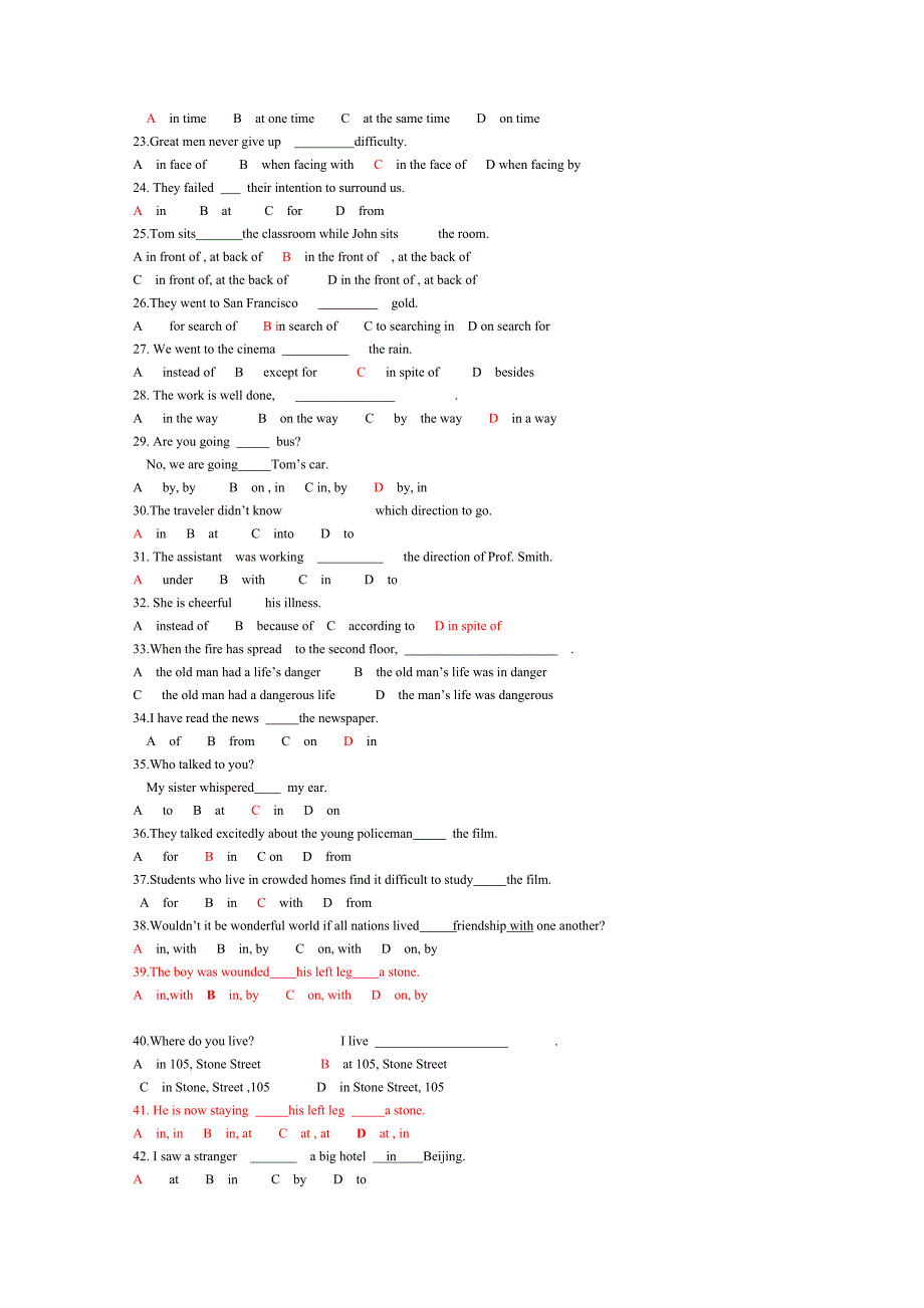 高中介词练习(含答案)_第2页