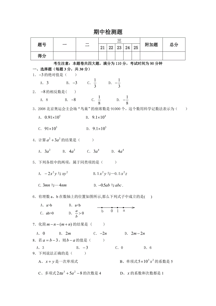 七年级(上)期中测试题.doc_第1页