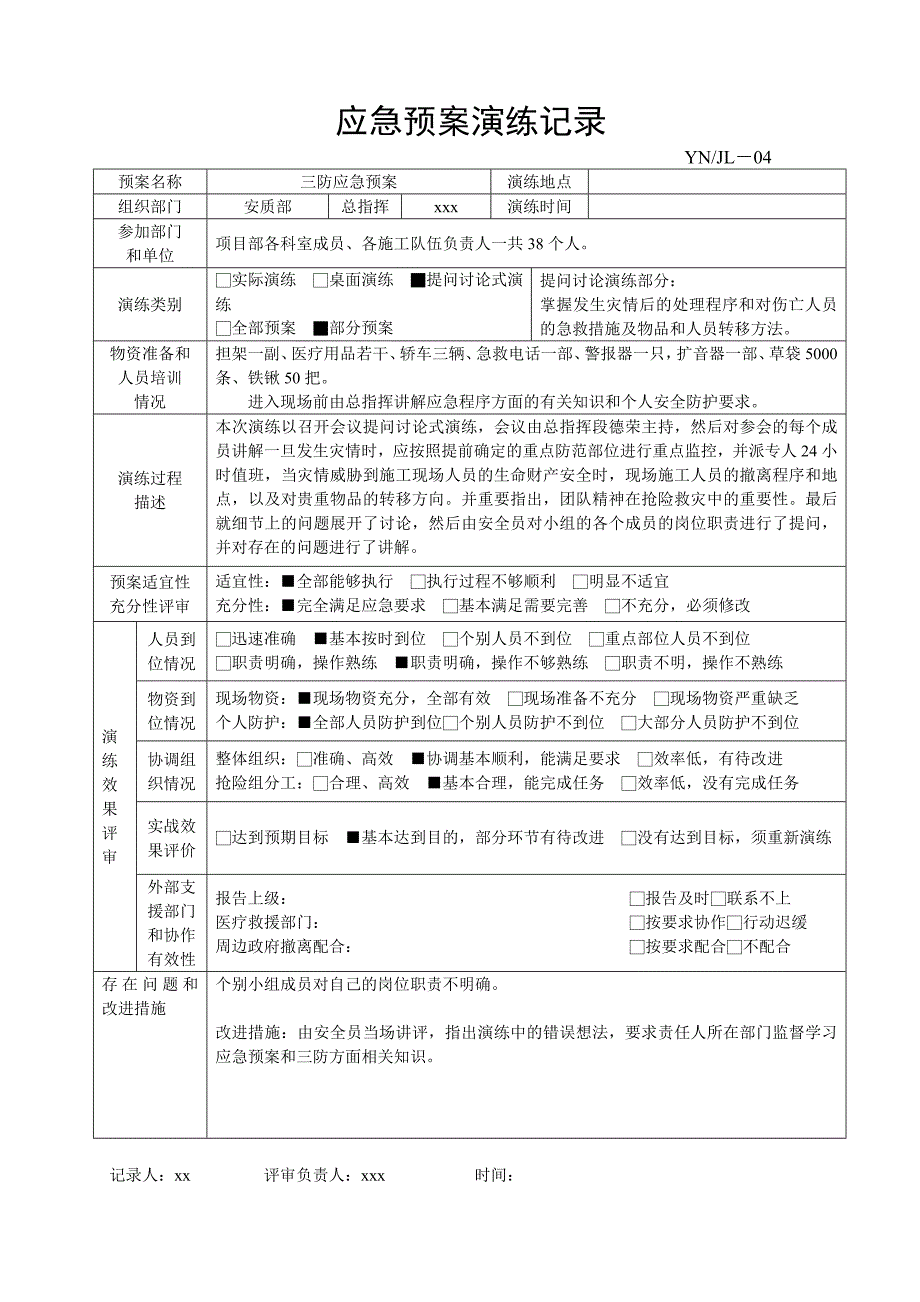 xx项目应急预案演练记录_第4页