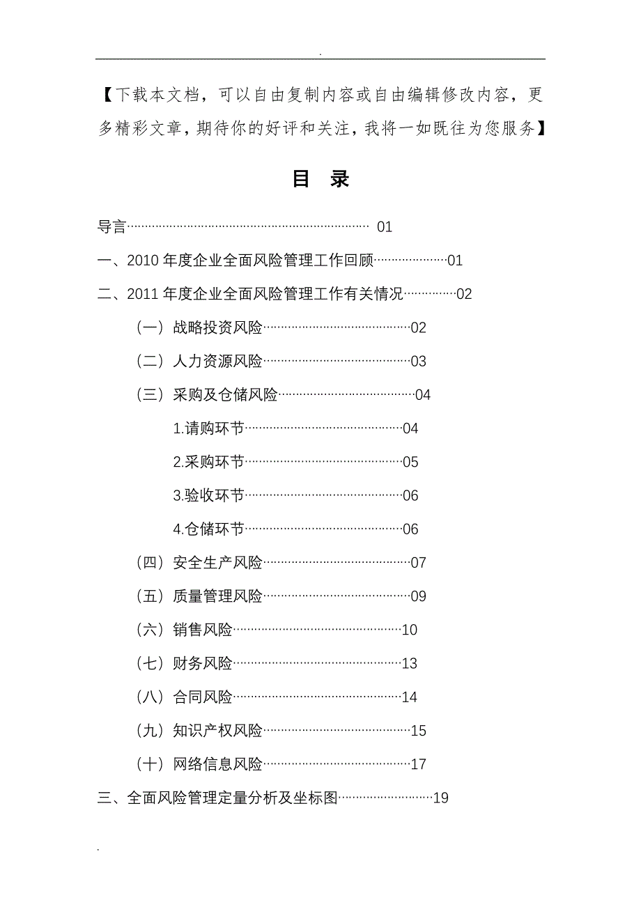 某公司全面风险管理工作报告_第1页