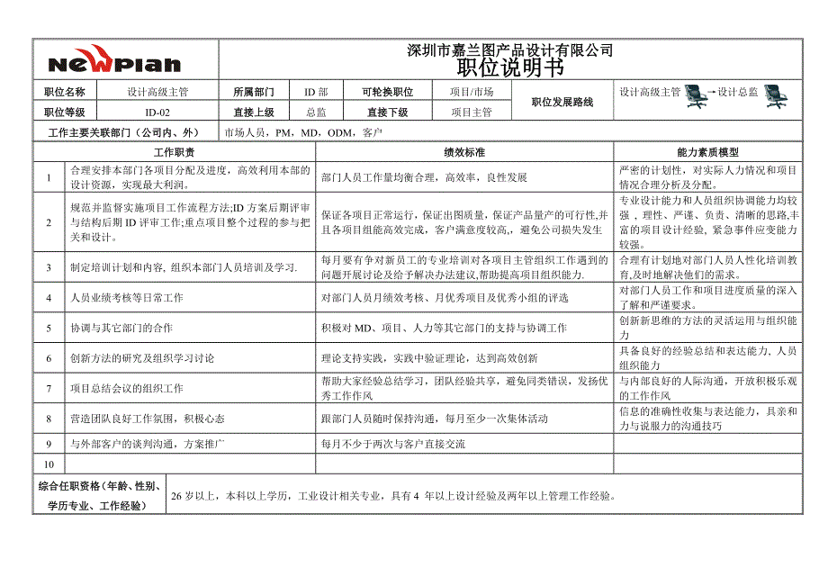 高级主管职位说明书（设计公司）_第1页