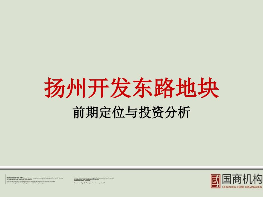 商业地产扬州开发东路地块20万平项目前期定位与投资分析94PPT_第1页