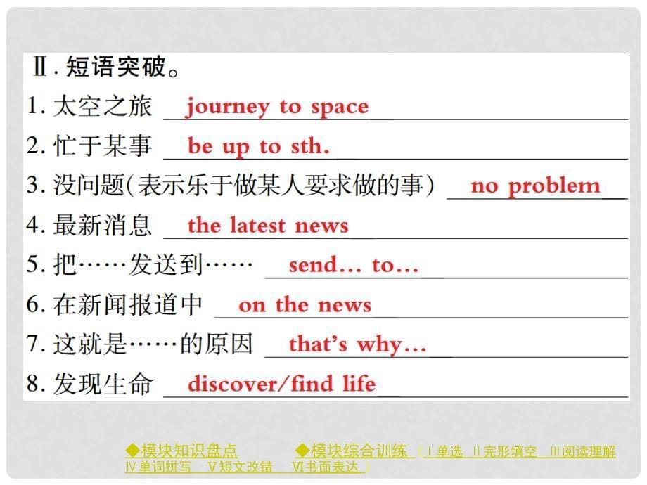 八年级英语下册 Module 3 Journey to space Unit 3 Language in use作业课件 （新版）外研版_第5页