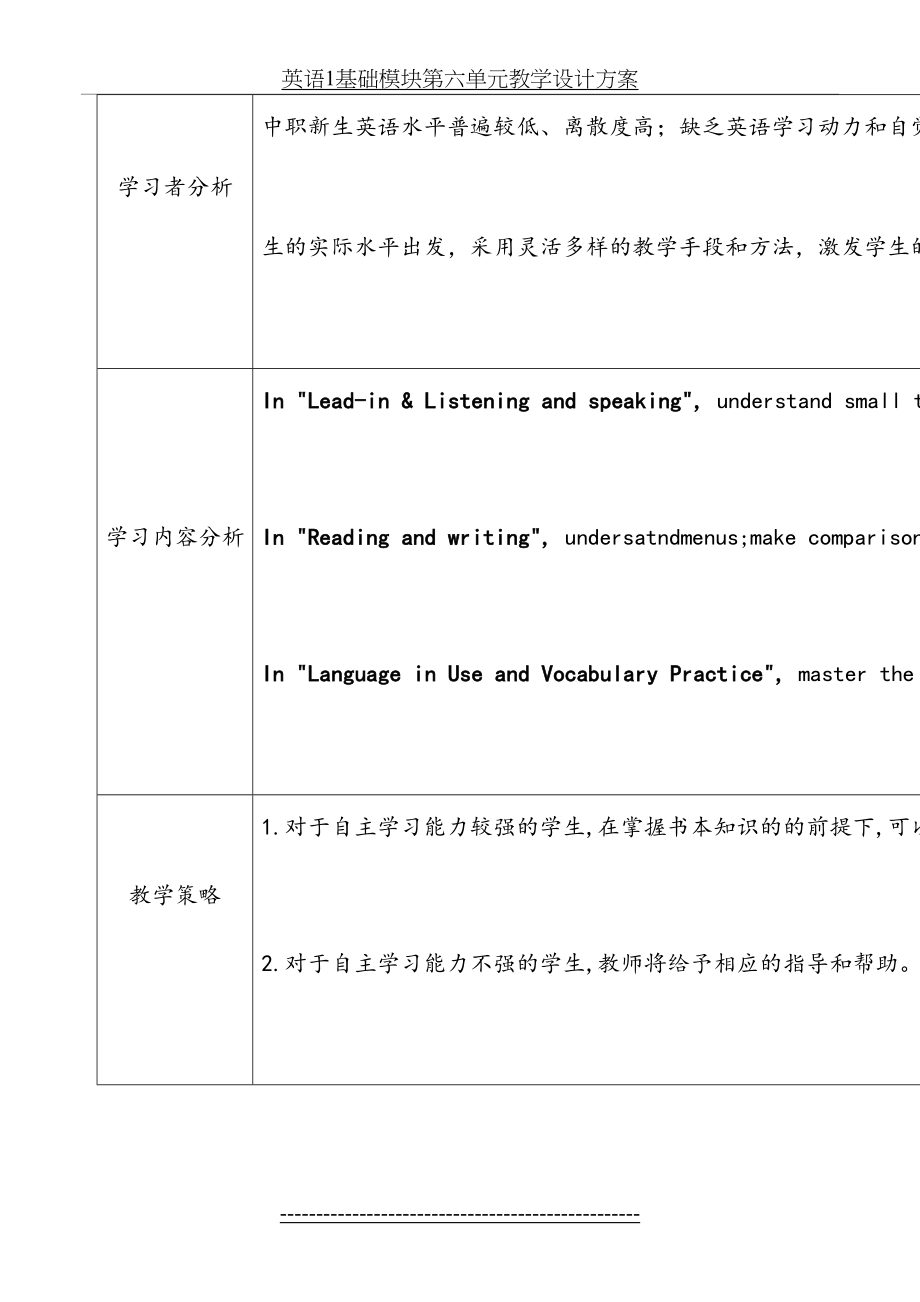 英语1基础模块第六单元教学设计方案_第4页