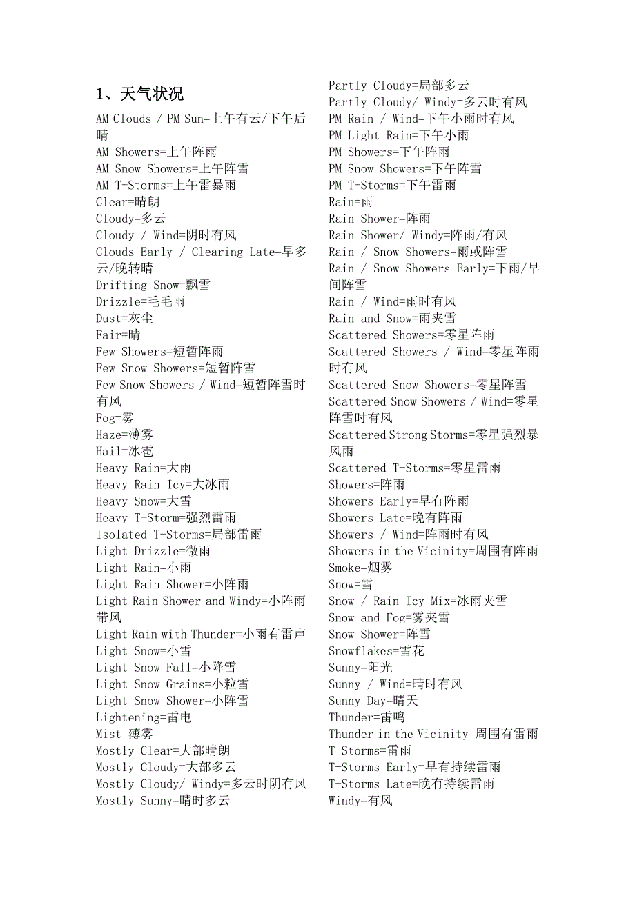 天气英语词汇大全.doc_第1页