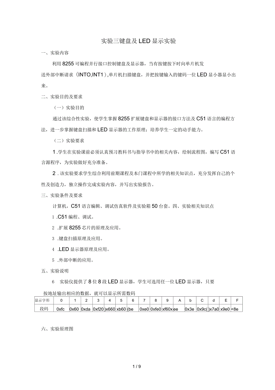 键盘及LED显示实验_第1页