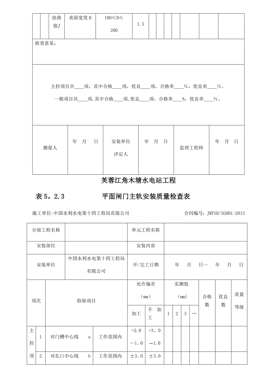 平面闸门埋件单元工程安装质量验收评定表_第4页