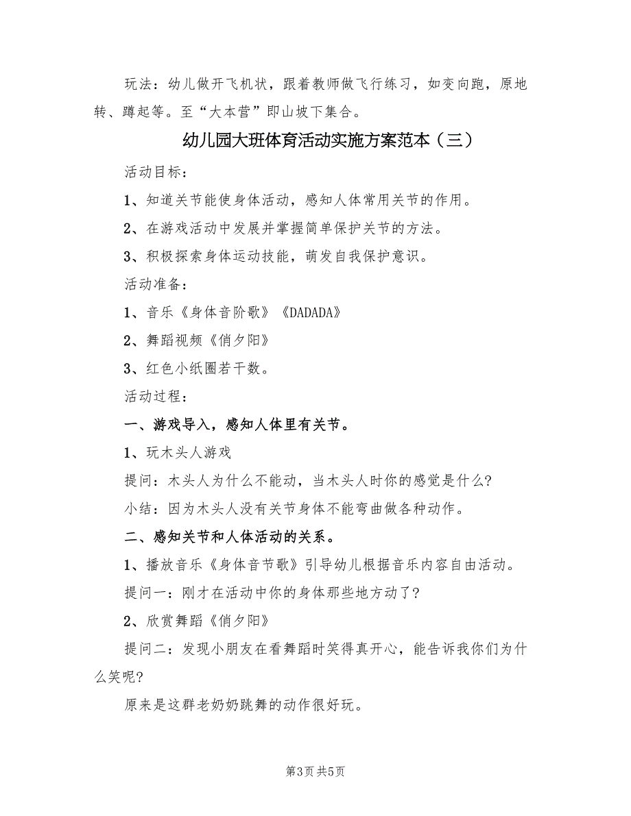 幼儿园大班体育活动实施方案范本（三篇）_第3页