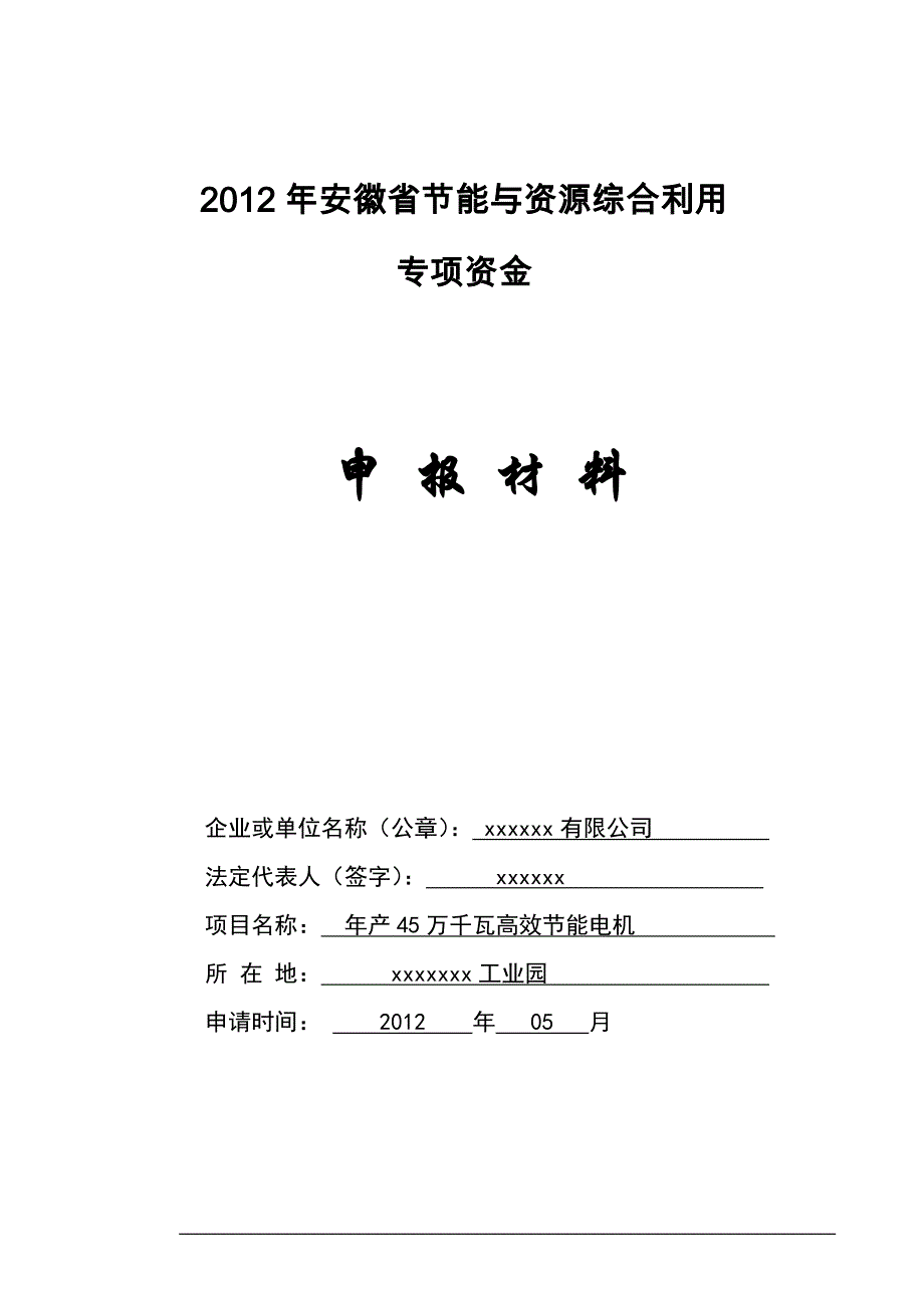 年产45万千瓦高效节能电机项目资金申请报告_第1页