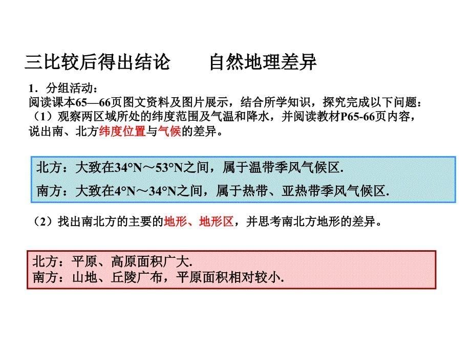 四川省遂宁市第二中学八年级地理下册 第七章 活动课 认识南方地区和北方地区的区域差异课件 （新版）商务星球版_第5页