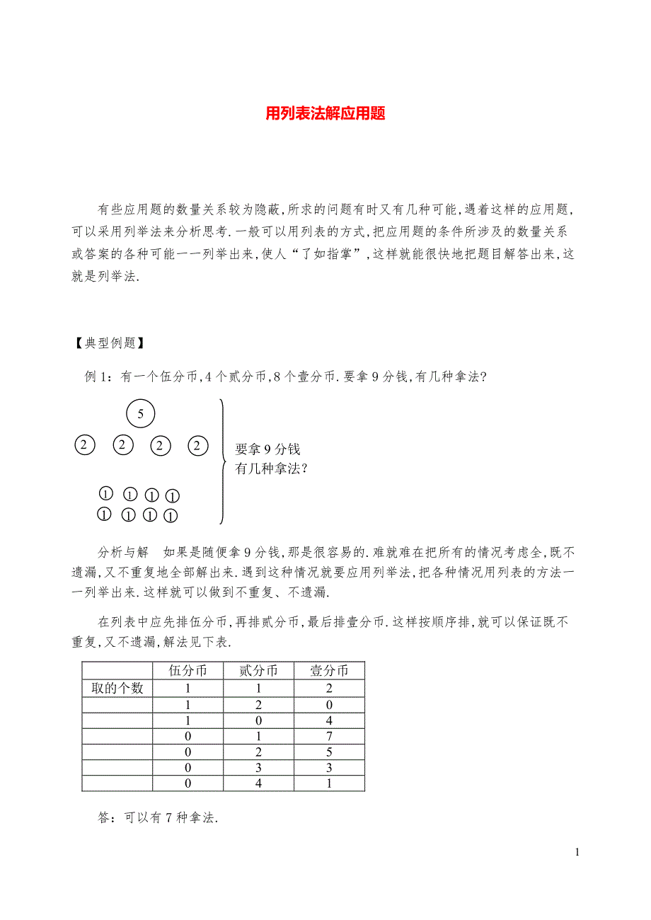 新课标小学数学奥林匹克辅导及练习-用列表法解应用题(含答案)-_第1页