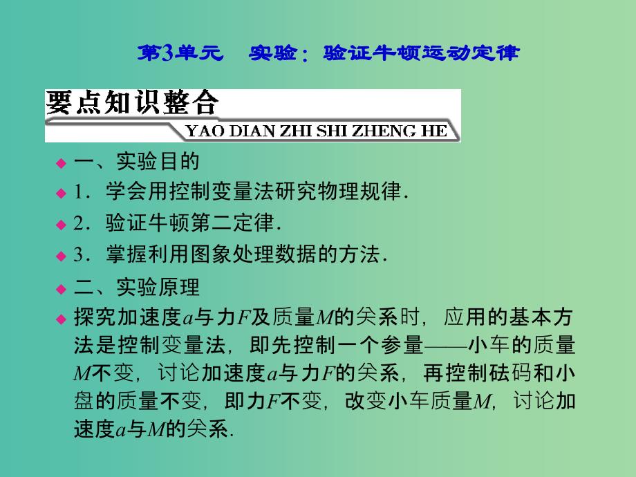 高中物理 第3单元　实验：验证牛顿运动定律课件 新人教版必修1.ppt_第1页