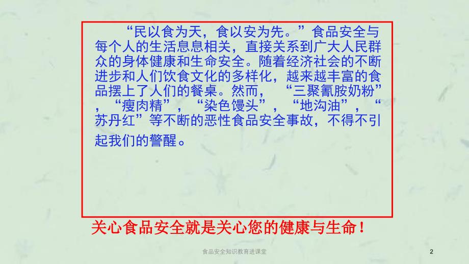 食品安全知识教育进课堂课件_第2页