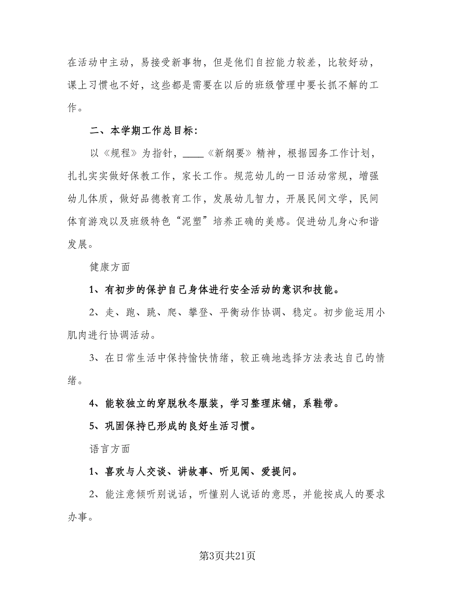 2023年幼儿园班主任工作计划例文（5篇）_第3页