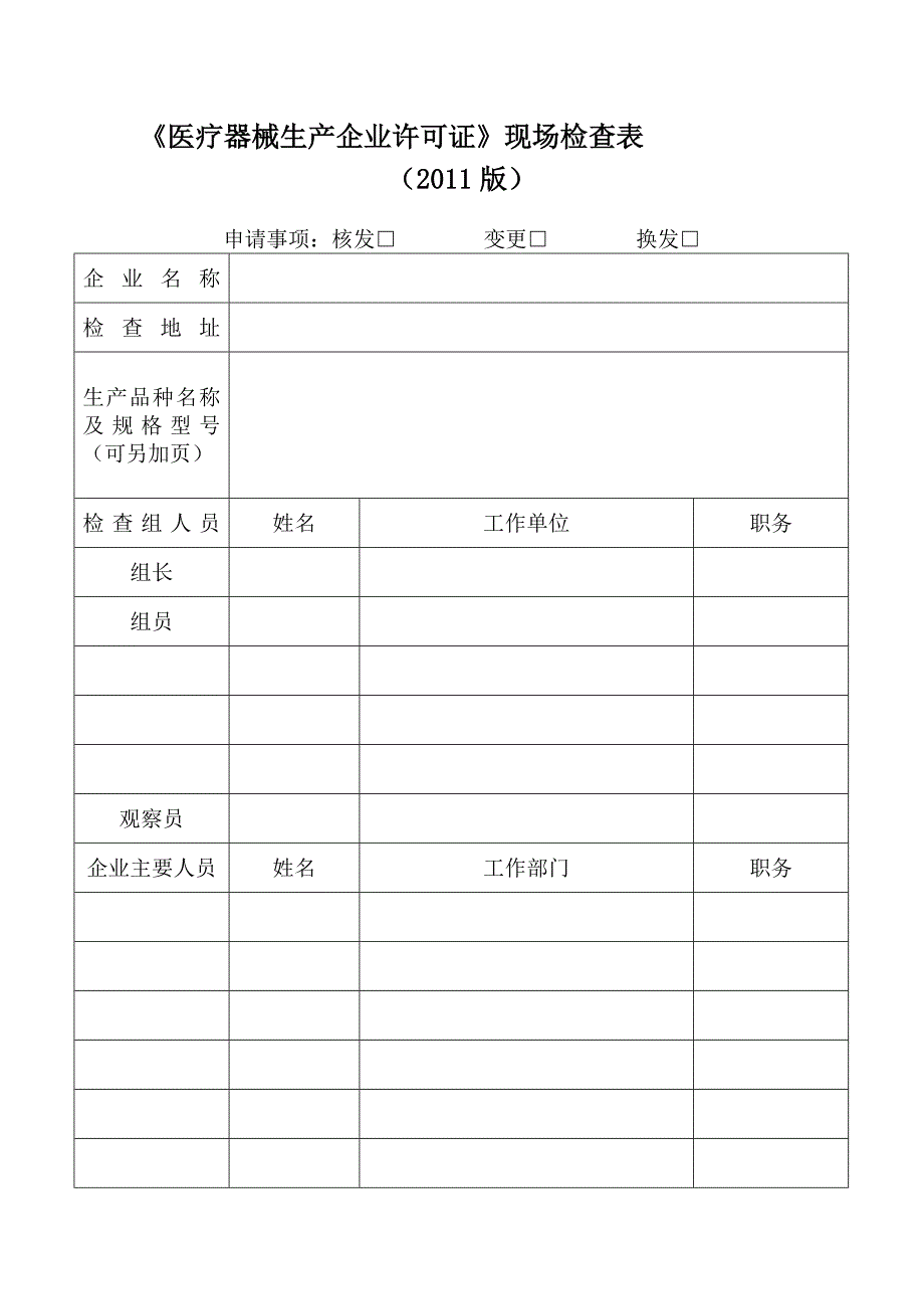 医疗器械生产企业许可证现场检查表版_第1页