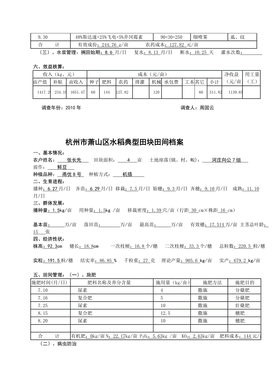 杭州市萧山区水稻典型田块田间档案_第2页