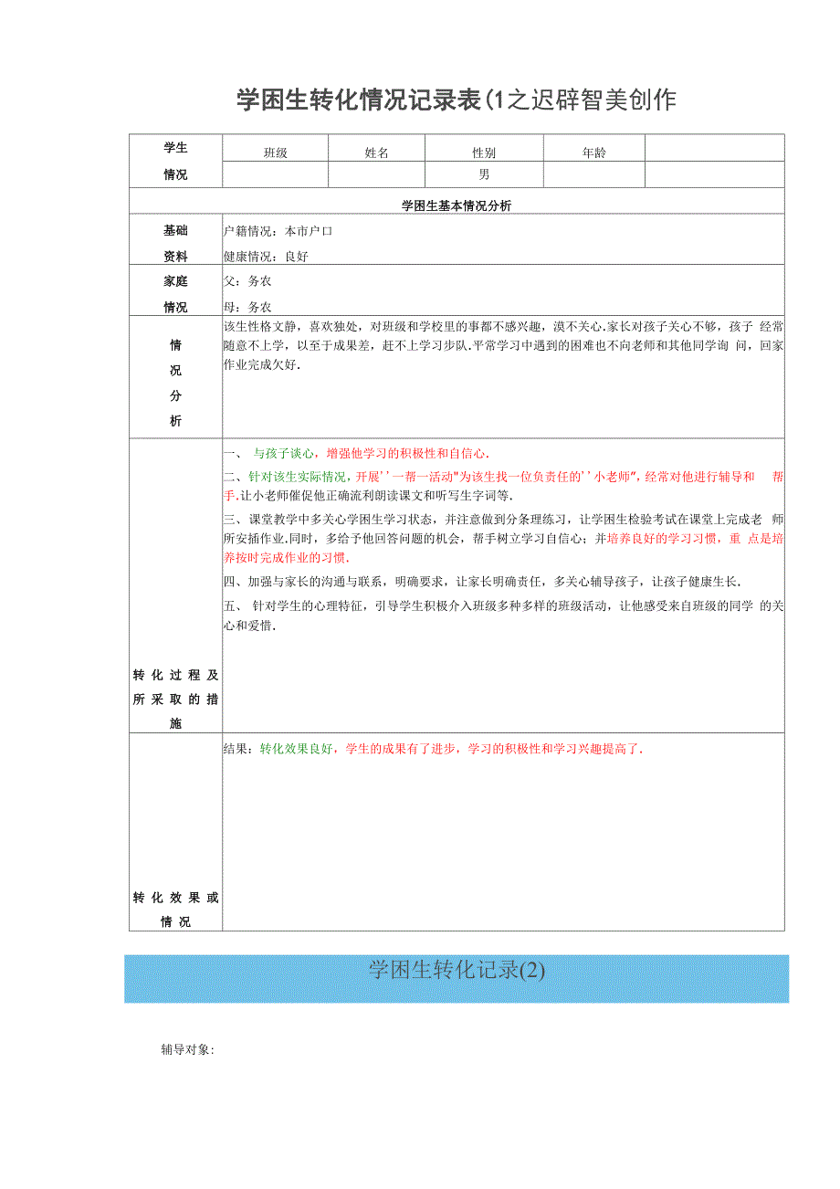 学困生转化情况记录表_第1页